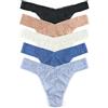 Hanky Panky Daily Lace Original Rise Thong - Mutande Donna in Pizzo Elasticizzate, Set 5 Pz, Tanga Donna con Vita Alta - Slip Donna Cotone e Nylon, Lingerie per Completo Intimo Donna, Taglia Unica