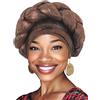 Woeoe Turbante africano, copricapo a treccia blu navy con cristalli a testa intrecciata, turbanti per donne e ragazze, Marrone