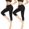 Geyuwoz 2 Paia Leggings Donna 3/4 Leggins Sportivi Donna in Cotone Pantaloni Capri Donna Estivi Pancia Opaco Pizzo Leggings Yoga Elastici Morbido per Sportivi o Casual Neri BL M