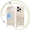 Yoedge Fiori Magnetica Cover con Cordino per iPhone 16 Pro Max Motivo, Aesthetic Erba Flower Disegni, Compatibile con MagSafe, Silicone Custodia Case con Tracolla Catena per iPhone16 Pro Max 6,9