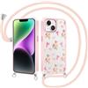 Yirlbey Cover per iPhone 15 6,1'' con Cordino, Aesthetic Fiocco Orso Motivo Disegno Trasparente Silicone Sottile TPU + PC Case Corda con Regolabile Laccio Antiurto Custodia per Ragazze, Rosa