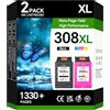 Cebhink Cartucce d'inchiostro 308XL nero e colore ad alta resa, compatibili con HP 308 HP308, confezione combinata per stampanti HP Envy 6122e, 6532e, 6520e, 6132e, 6530e, 6120e, 6110e, 6558e, 6110e, 6130e