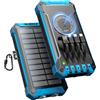 Genmifly Power Bank Solare 26800mAh con 4 Cavi, Caricabatterie Solare Portatile Wireless Batteria Esterna USB-C 15W Ricarica Rapida 6 Uscite 3 Ingressi per Telefono, Power Bank con Torcia, Moschettone