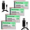 Meshnology 4 pezzi Batteria Li 3,7V 3000mAh con cavo di ricarica USB 103665 Batteria LiPo 1S con scheda di protezione, nastro in gomma isolante e spina Micro JST 1,25 per Arduino ESP32 scheda modulo