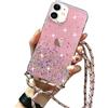 LCHULLE Cover per iPhone 11 Glitter con Cordino,Rosa | Custodia Brillantini con Catena, Trasparente Regolabile Collana Protettiva Cover, Silicone Antiurto Lanyard Case