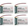 YELUFT 4 batterie ricaricabili ai polimeri di litio da 3,7 V 1000 mAh 1S 1C LiPo con piastra di protezione e connettore JST 1,25 per scheda di sviluppo ESP32, Mesh Node T114, dispositivi elettronici