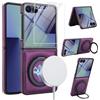 XKchatpt Custodia per Samsung Galaxy Z Flip 7 in Pelle PU con Supporto Girevole a 360°, Protezione per lo Schermo Temperata 9H, Ricarica Wireless, Antiurto e Anticaduta, Magenta