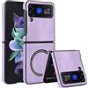 XKchatpt Custodia Magnetica per Samsung Galaxy Z Flip 4 Compatibile con la Ricarica Wireless, Custodia Rigida Sottile Antiurto in Pelle PU, Viola