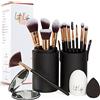 Lit Life Set di 16 pennelli per trucco vegano impeccabile 12 pennelli professionali titolare custodia da viaggio frullatore di bellezza detergente per spazzole specchio compatto e confezione regalo