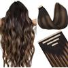 DOORES Remi Extension Capelli, Balayage Castano Scuro Misto Castano 40cm 25g 10pz, Skin Weft Veri Biadesivo Filo Remy Human Hair Tape in