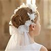 Zidoley Accessori per capelli per bambine della Prima Comunione, copricapo per matrimoni, accessori per capelli da sposa con fiori bianchi, decorazione per ghirlande di perle (One piece)