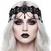 Zoestar Fascia per capelli in pizzo nero gotico con cristalli per fronte, perle e nappe, accessorio per capelli vintage per Halloween da donna