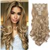 Cybelleza 45cm Extension Capelli Clip Mossi Ondulati Lunghi 8 Fasce Testa Piena Set Estensioni per Capelli Ricci Sintetici Naturali Curly Wavy 8PCS (Biondo cenere)