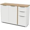 Demeyere Credenza moderna a 3 ante e 2 cassetti - Stile scandinavo - Colore bianco opaco e rovere Hamilton - 121,5 x 39,6 x 85,6 cm