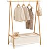 Relaxdays Appendiabiti bambini, bambù, HxLxP 106 x 86 x 36 cm, cestino in tessuto, naturale/bianco