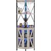OPULENTHOME Armadio angolare per vino con presa elettrica e striscia LED, mobile da bar a 5 ripiani con porta bicchieri, porta a traliccio, credenza in stile industriale, per cucina, sala da pranzo e piccoli