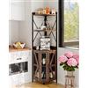 OPULENTHOME Armadio angolare per vino con presa elettrica e striscia LED, mobile da bar a 5 ripiani con porta bicchieri, porta a traliccio, credenza in stile industriale, per cucina, sala da pranzo e piccoli