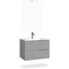 AQA DESIGN mobile bagno composizione 4 pezzi, mobile bagno con lavabo, base sospesa con frontali in MDF cannettato, set mobili bagno nr2 cassetti - Grigio - 81x46,5x190 cm