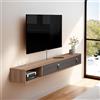 Pmnianhua Mobile TV galleggiante da 120 cm, mobile TV da parete con ripiano galleggiante e 2 cassetti, moderno, marrone scuro