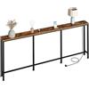 CHOEZON Tavolo Consolle, Consolle Ingresso da 200 cm con 2 Prese e 2 Porte USB, Tavolo da Divano Stretto, Stile Industriale, per Ingresso, Soggiorno, in Marrone Vintage e Nero DTXG20CBF