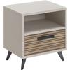 Composad | Comodino con 1 cassetto e 1 Vano Aperto della Linea Bravo per Camera da letto o Cameretta, (LxAxP): 50,4x55,5x40,5 cm, Colore Grigio Cashmere Topmatt e Strippedwood - Made In Italy