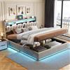 MOTUZP Letto imbottito 160 x 200 cm, letto matrimoniale con contenitore, LED e USB