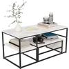 WSOFZMO Set di 2 tavolini da caffè rotondi, impilabili, colore oro, gambe in metallo, tavolino in marmo, set con 2 tavolini, moderno tavolo da soggiorno con spazio di archiviazione (nero rettangolo)