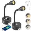 Eirolace 2 Pezzi Lampada da Lettura per Camper con Caricabatterie USB A+C, faretto da Parete a LED da 12 V, Lampada da Parete Flessibile a Collo D'Oca per Camper roulotte Barca Yacht (Nero)