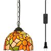 Blivuself Tiffany Lampada a sospensione girasole giallo vetro colorato lampada a sospensione 8 pollici decorazione vintage illuminazione per casa soggiorno sala da pranzo corridoio cucina isola