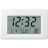 Puupaa Orologio digitale con display LCD per ora, data, temperatura e calendario, sveglia retroilluminata con formato 12/24 ore e 9 toni musicali (bianco)