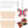 Swpeet Kit per punto croce in legno a forma di farfalla, 64 pezzi, con portachiavi, anello di salto, filo e aghi, kit da cucito in legno per principianti, kit da ricamo con ago per fai da te