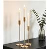 Filltown Set di 3 portacandele in oro con candelabri, 32/27/22 cm, portacandele in metallo decorativo vintage per camino, matrimoni, cene, compleanni, centri da tavolo, decorazioni per la casa