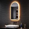 SONNI Specchio da bagno con illuminazione, arco, 90 x 50 cm, LED, con presa di corrente, controllo tattile, anti-appannamento, 3 colori, intensità variabile e memoria di interruzione di corrente