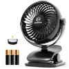 Shinebella Ventilatore a clip alimentato a batteria AA da 12,7 cm, 4 velocità, nero, portatile, per aromaterapia, rotazione a 360°, silenzioso, per casa e campeggio