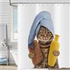 Hnmdmyi Tenda da doccia divertente gatto 180x180, carino gattino marrone con bagno spugna shampoo e asciugamano blu tenda da bagno bambini Cartoon impermeabile tessuto lavabile tenda da bagno
