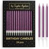 by tuğba aydan home design by Tugba Aydan - Confezione da 24 candele di compleanno lunghe e sottili metallizzate con supporto, eleganti candele viola per torte, cupcake e feste