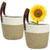 SOQKEEN 2 pezzi Cestini Portaoggetti, 15,2 cm Portaoggetti Bagno Piccoli Cestino Portaoggetti, Cotone Rotondo Cestino da Appendere Decorazioni Murali per Interni, Bagno, Cucina o Porta(Marrone chiaro)