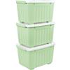 Cetomo 35L*3 Scatole di Stoccaggio con Coperchi, Contenitori in Plastica con Ruote, Clip On, Impilabili, Incastonabili, Organizzatore a Righe per Casa Ufficio, Verde, 35L-3 Pezzi