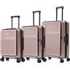 CELIMS - Valigie con scomparto frontale tascabile per laptop - Cabina, medio, grande, 55 x 35 x 25, ABS, ruote 360 gradi, ABS, resistente, leggero, bagagli, set di valigia, Oro rosa., Set 3 Pièces