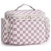 Narwey Grande borsa da toilette da viaggio, borsa da toilette da donna, borsa da toilette, beauty case, organizer per cosmetici, per donne e ragazze, C-Dusty Rose Scacchiera, 25 x 15 x 19 cm, A