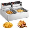 SucceBuy Friggitrice elettrica commerciale da 12 litri con doppi serbatoi Friggitrice da appoggio in acciaio inossidabile da 3000 W per patatine fritte di pollo fritto
