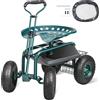 SucceBuy Carrello da giardino Sedile da lavoro con ruote Sgabello da giardinaggio per piantare scooter con sedile girevole a 360 gradi con sterzo
