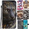 KL-Boutiques Custodia per animali Leone Panda Custodia per telefono in pelle per Xiaomi Poco M7 C71 C75 F7 Ultra X7 Pro 5G Portafoglio Flip Card Custodia protettiva magnetica