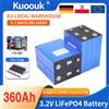 Kuoouk Batteria al Litio Ferro Fosfato (LiFePO4) ad Alta Capacità 3.2V 360AH, Celle Ricaricabili di Grado A per Sistemi Solari 48V 36V 24V 12V