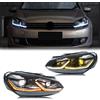 xunder Fari a LED per Volkswagen VW Golf 6 MK6 VI TSI TDI 2009-2014, Proiettore DRL con Linea Argento, Gruppo Luci Anteriori [Non compatibile con GTI/R]