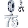 GLOWDAS 75 ° Compleanno Ciondoli Charms Si Adatta Pandora Braccialetto di Natale, 925 Argento Sterling 75 Anniversario Ciondolo Perline con Birthstone, Numero 75 Anni Bday Regali per Genitori/Pensione/Natale