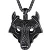 FaithHeart Collana Lupo Testa Collana Wolf Fenrir con Nodo Celtico Vichingo Collana Uomo Acciaio Vichingo Vintage Hiphop Punk in Rilievo Alta Qualità 55+5 CM