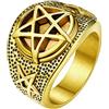 FaithHeart Satana Pentagramma Anello Uomo Pentacolo Invertito Anello Satanico in Rilievo Anello Argento Oro Gotico Hiphop Punk Misura IT 14-27 Regalo Compleanno Coppie