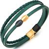 COOLSTEELANDBEYOND Uomo Donna Tre Filoni Verde Cuoio Pelle Intrecciato Braccialetto, Oro Nero Acciaio Perlina Charms, Chiusura Magnetica