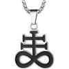 FaithHeart Collana con Pentacolo Invertito Baphomet Ciondolo Satanico Testa di Capra/Pentagramma Satana Sulfuro Occulto Alchimia Inversa Leviatano Croce Acciaio/Oro/Nero + Catena Regolabile